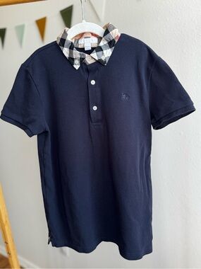 BURBERRY CHILDREN | Boy's Check Collar Cotton Polo Shirt
